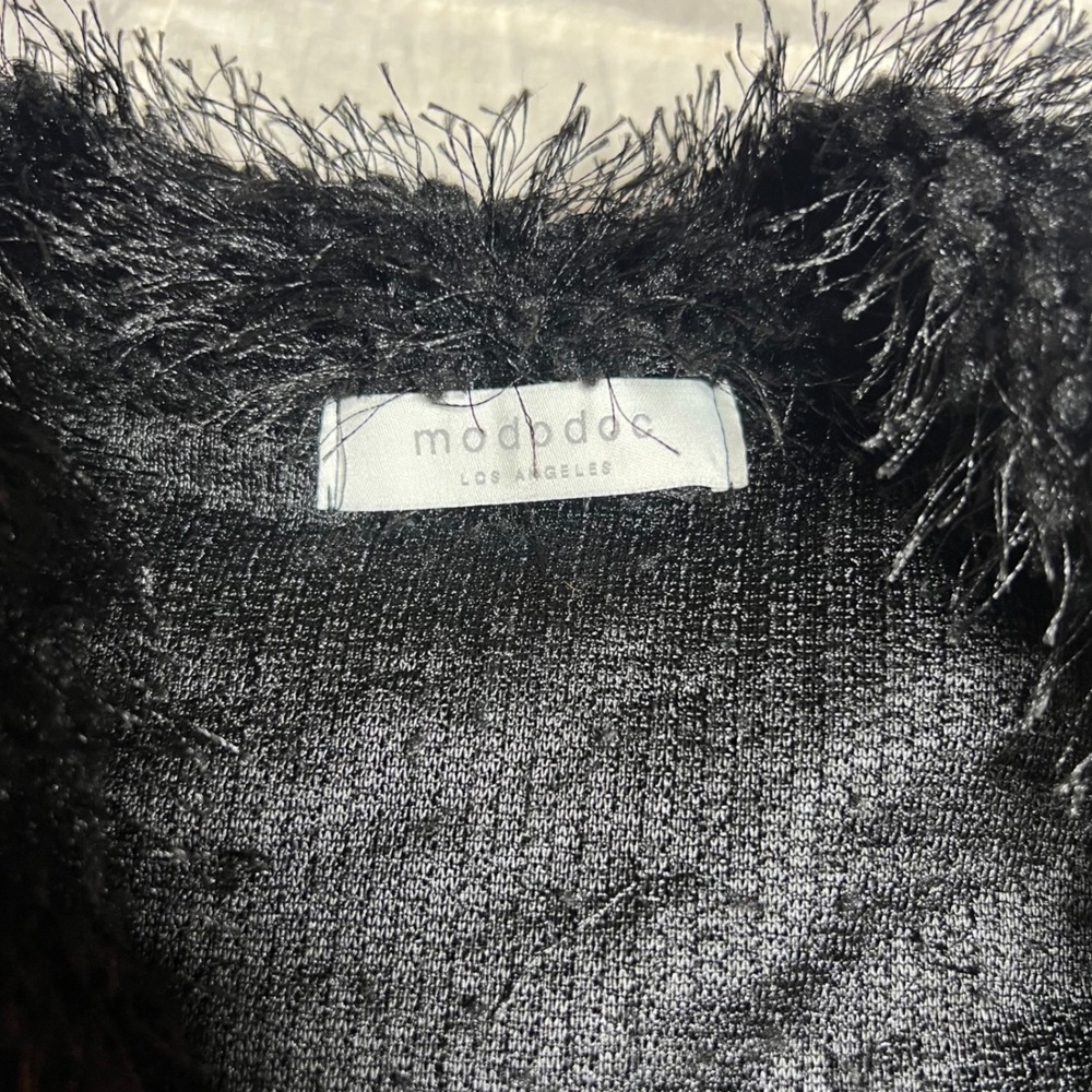 Mododoc Los Angeles Black Shaggy Faux Fur Open Front Jacket Small Eyelash Knit - Picture 3 of 5